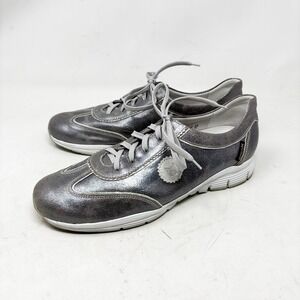 Mephisto Yael Runoff Air Jet System Leather Lace Up Sneaker Silver Size 11